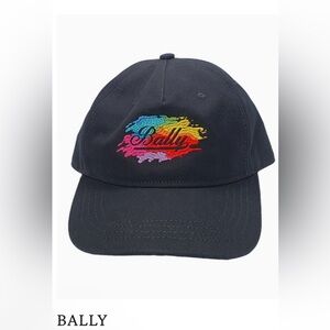 BALLY 100% Cotton Black Hat with Colorful Logo size 56